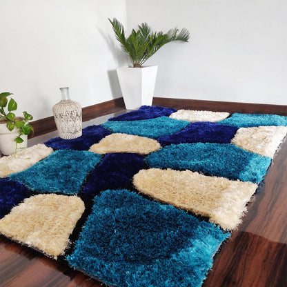 Handmade 3D Cut Classical Stone Pattern Microfiber Shaggy Rug – Luxurious Soft Feel & Anti-Skid Rubber Base