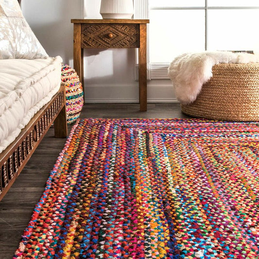 Modern Braided Rug in Multicolour Cotton Chindi Handmade & Hand washable  Rug.