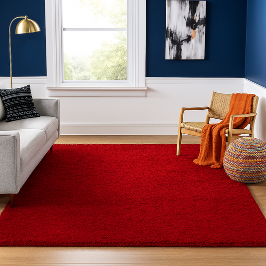 Luxury Red Plain Micro Fluffy Carpet – Extra Soft with Anti-Skid Rubber Backing
