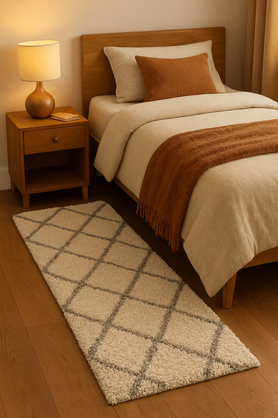 Ivory with Grey Beautiful Premium Micro Runner - Soft Feel, Anti-Skid Rubber Backing