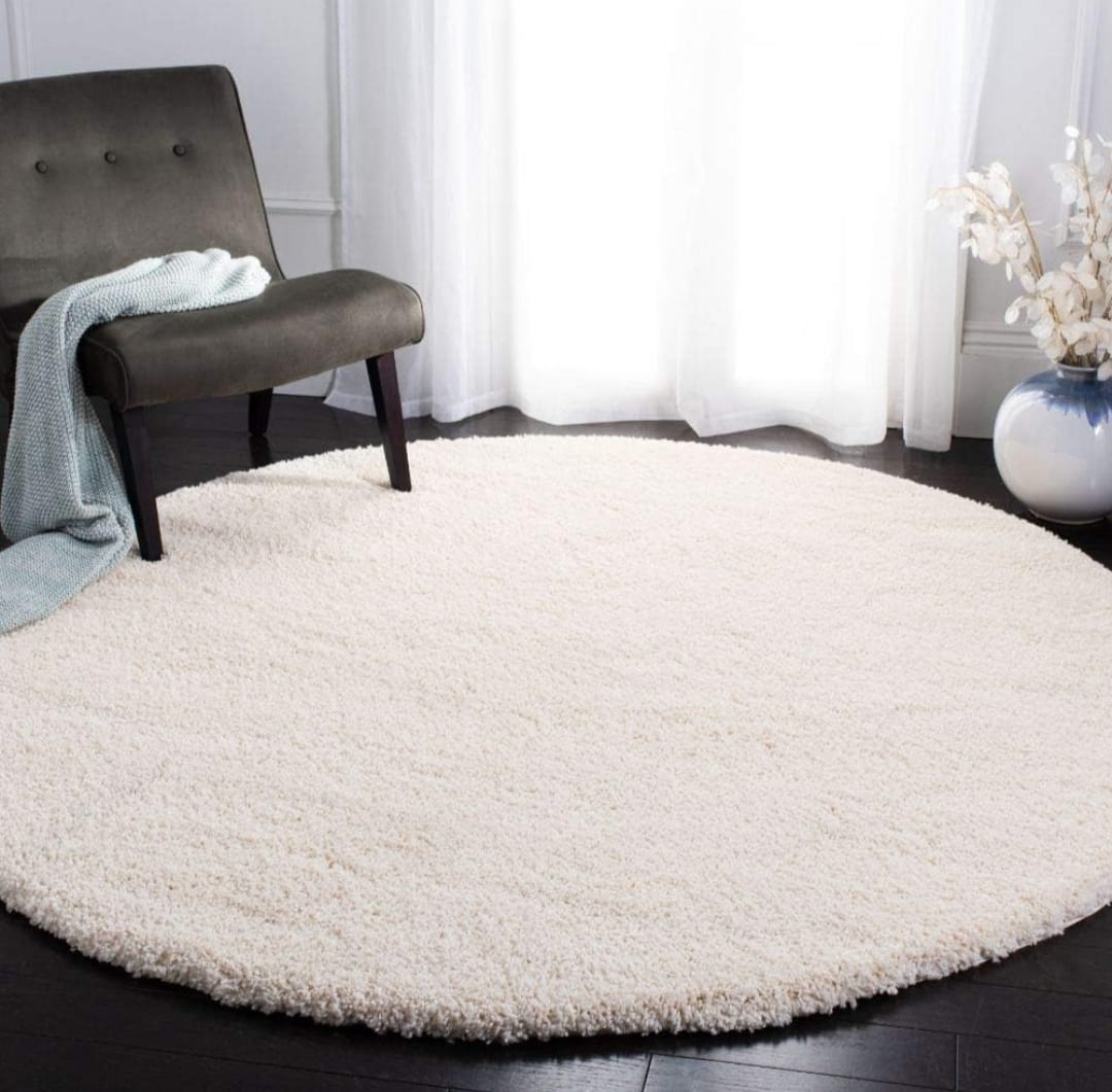 Micro Plain Cream Color Soft Round Carpet
