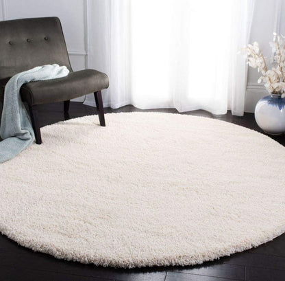 Micro Plain Cream Color Soft Round Carpet
