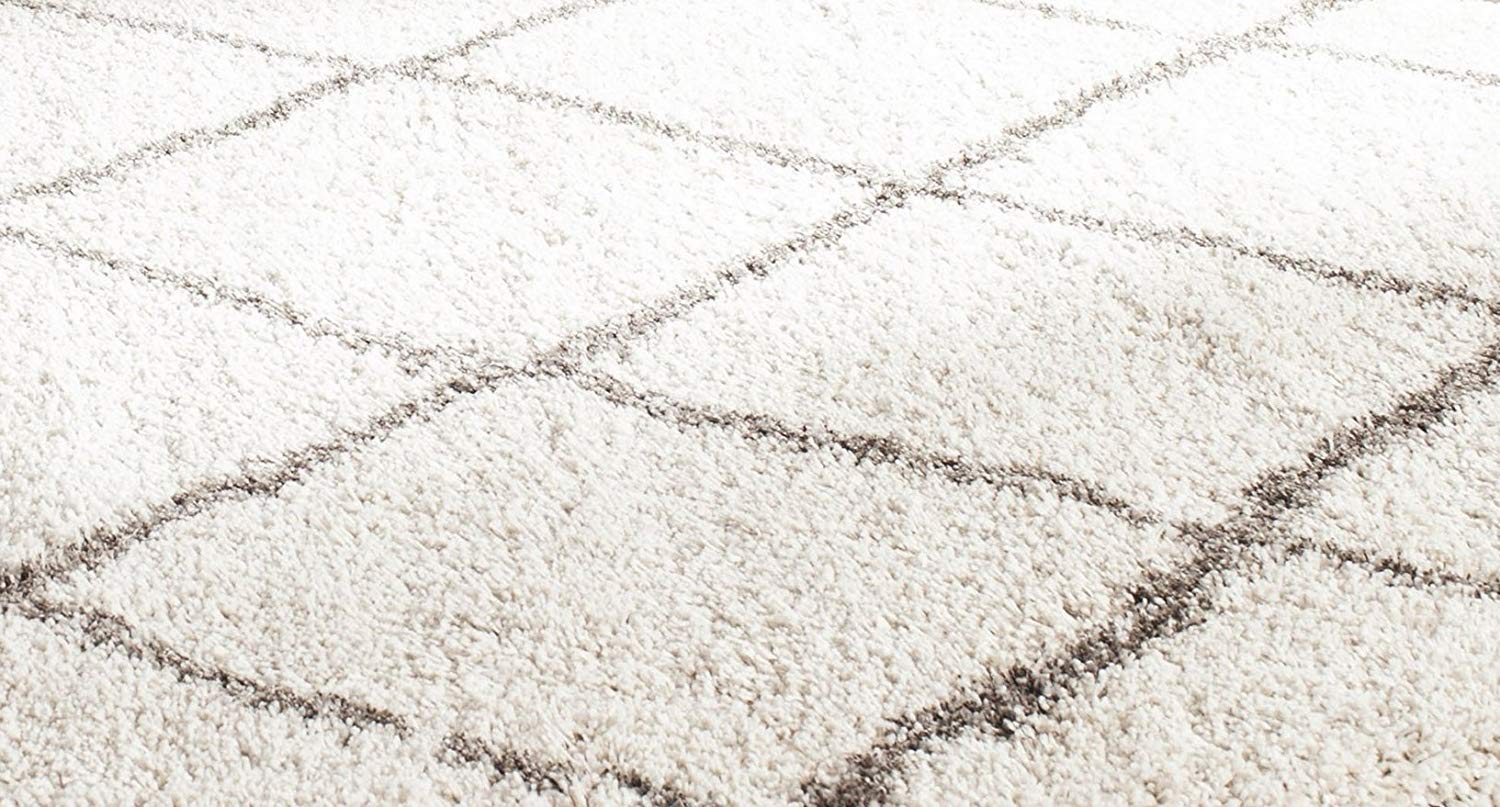 ivory with grey Diamond Design shaggy rug carpet