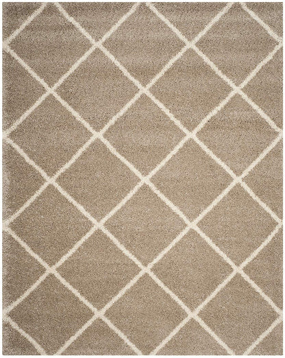 Ivory with Beige Colour Diamond Shaggy Rug