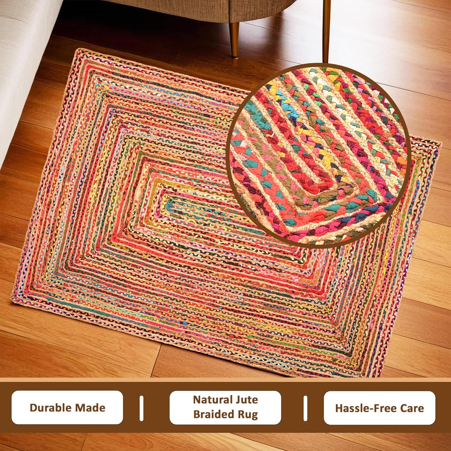 Modern Braided Rug in Multicolour Cotton Chindi Handmade & Hand washable Rug