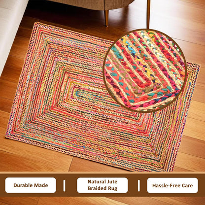 Modern Braided Rug in Multicolour Cotton Chindi Handmade & Hand washable Rug