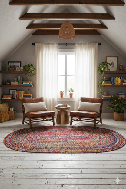 Cotton Chindi Oval Braided Area Rugs.
