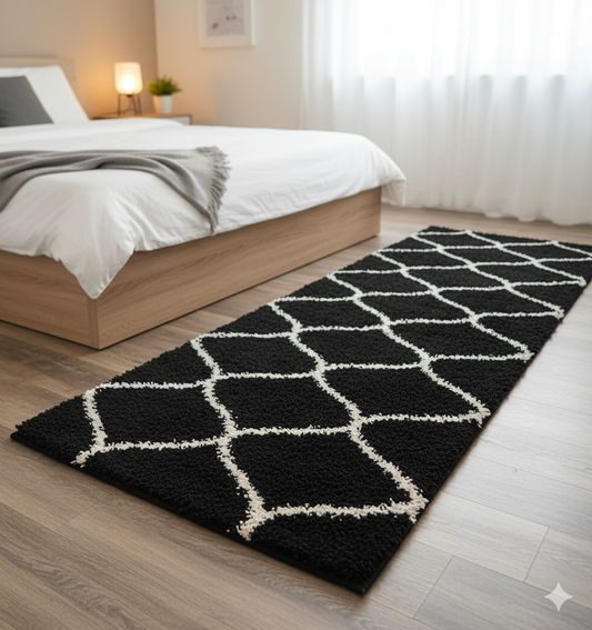 Black with Ivory Beautiful Premium Micro Runner - Soft Feel, Anti-Skid Rubber Backing