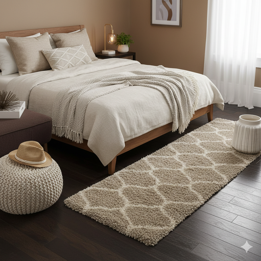 Beige and Ivory Beautiful Premium Micro Runner - Soft Feel, Anti-Skid Rubber Backing