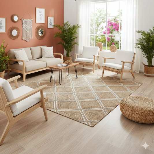 Rugsmore Rugs Collection-Natural jute Diamond Design Rug.