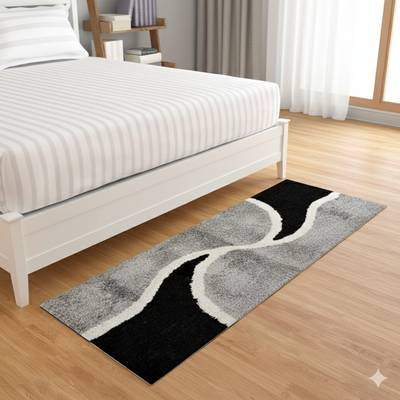 Moroccan Style Microfiber Runner – Beige & White | Soft Feel, Anti-Skid Rubber Backing