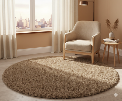 Beige Soft Microfiber Round Carpet – Premium Quality & Anti-Skid Rubber Backing