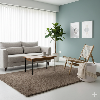 Plain Coffee Brown Shaggy Microfiber Carpet – Soft Feel with Anti-Skid Rubber Backing