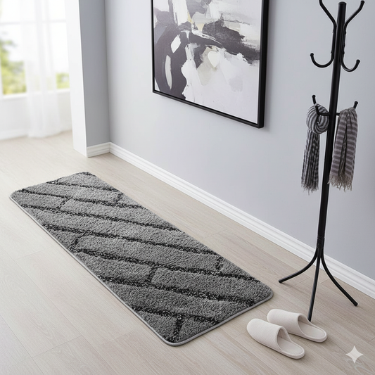 Grey & Black Super Soft Microfiber Polyester Shaggy Fluffy Hand tufted  Runner - Soft Feel, Anti-Skid Rubber Backing