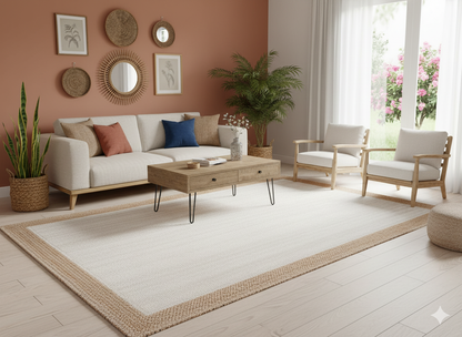 Rugsmore Rugs Collection-Natural Jute Racta Boarder Area Rug. ( Shaggy Living Room carpet , Bedside Runners )