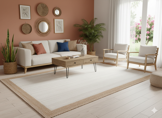 Rugsmore Rugs Collection-Natural Jute Racta Boarder Area Rug. ( Shaggy Living Room carpet , Bedside Runners )