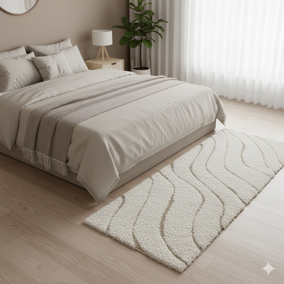 Ivory with Grey Beautiful Premium Micro Runner - Soft Feel, Anti-Skid Rubber Backing