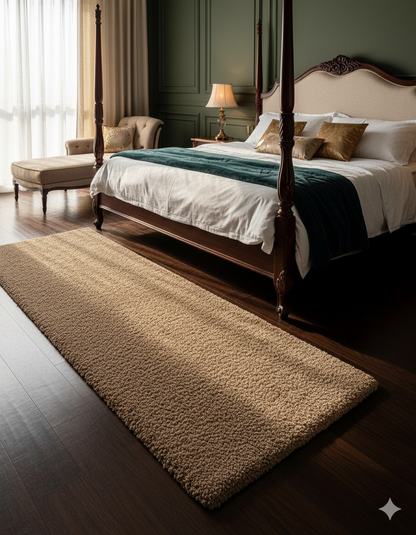 Skin beige 2 Inch Pile height Extra Fluffy Shaggy Bedside Runner - Soft Feel, Anti-Skid Rubber Backing