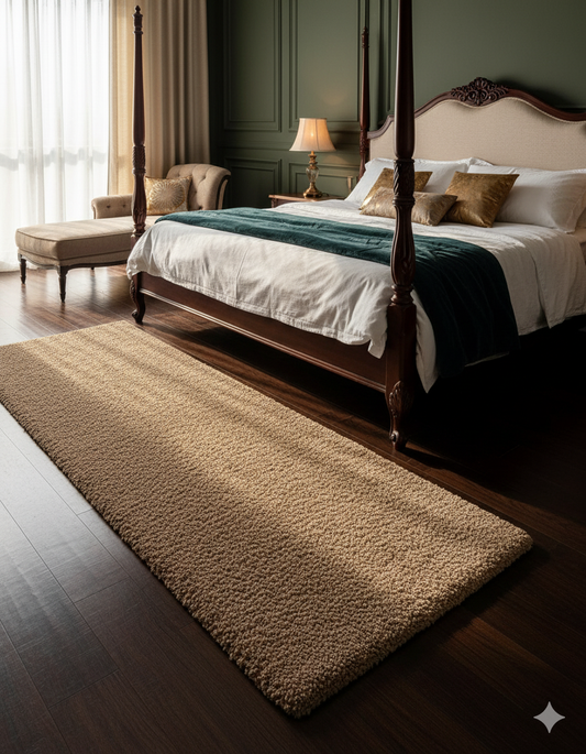 Skin beige 2 Inch Pile height Extra Fluffy Shaggy Bedside Runner - Soft Feel, Anti-Skid Rubber Backing