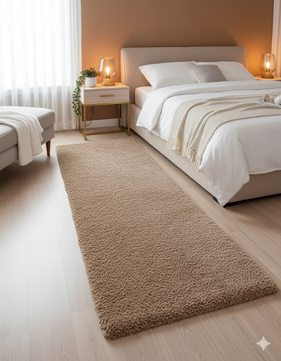 Skin beige 2 Inch Pile height Extra Fluffy Shaggy Bedside Runner - Soft Feel, Anti-Skid Rubber Backing