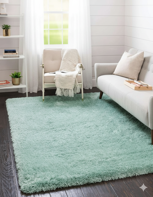 Elegant Light Green Sky Silk Touch Rug – Soft Comfort with Anti-Slip Rubber Backing