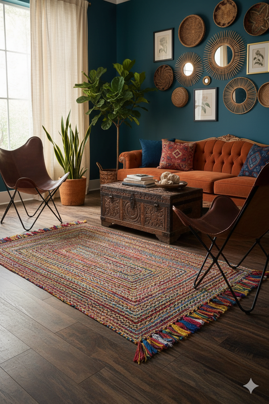 Multi colours Pattern Jute Area Rug.