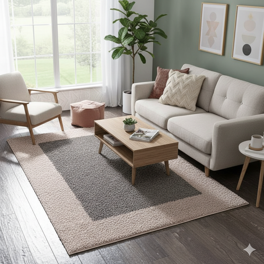 Micro Plain Beige with Grey Soft Modern Shaggy Rug – Soft Feel with Anti-Skid Rubber Backing
