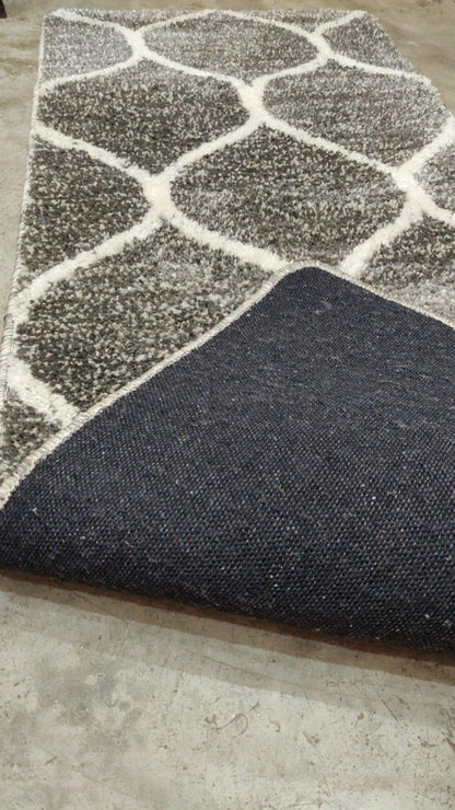 Grey and Ivory Moroccan Style Microfiber Bedside Runner