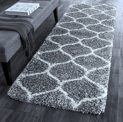 Grey and Ivory Moroccan Style Microfiber Bedside Runner