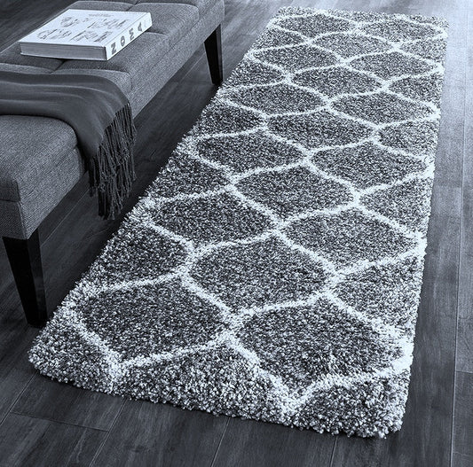 Grey and Ivory Moroccan Style Microfiber Bedside Runner