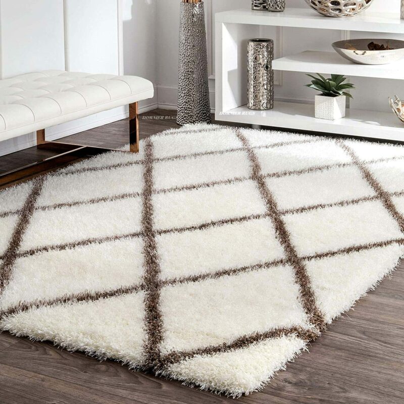 Micro Abstract Moroccan Design Carpet – Cream and Brown – Soft Feel with Anti-Skid Rubber Backing