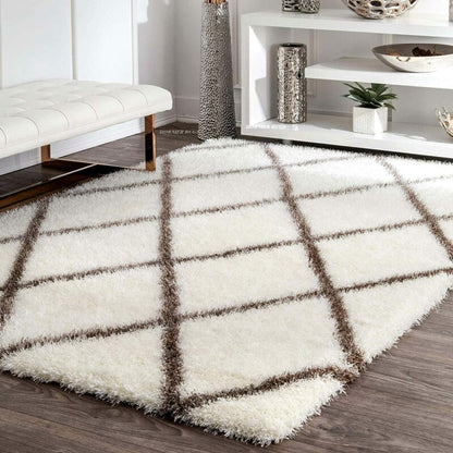Micro Abstract Moroccan Design Carpet – Cream and Brown – Soft Feel with Anti-Skid Rubber Backing