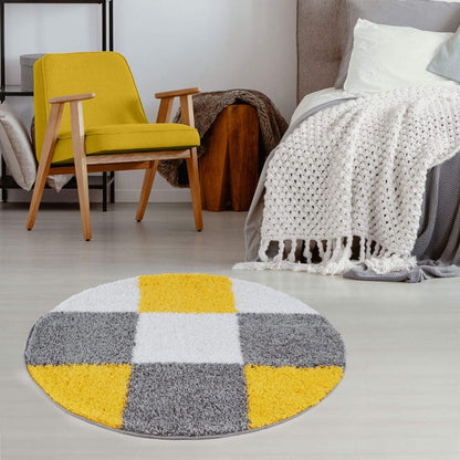 Multicolor Soft Microfiber Fluffy Premium Round Shaggy Rug - Soft Feel with Anti-Skid Rubber Backing