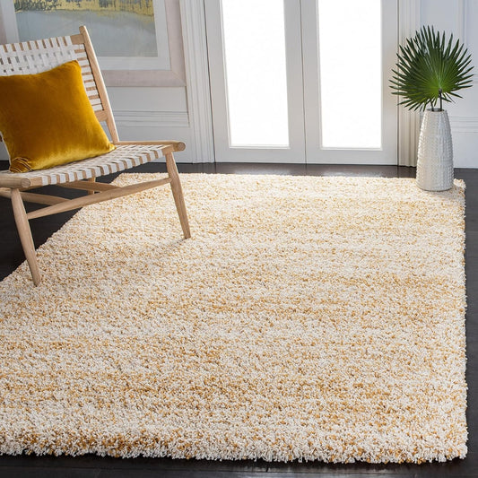 Mustard & Ivory Multi Shade Designer Carpet – 2 Inch Pile – Soft Feel with Anti-Skid Rubber Backing