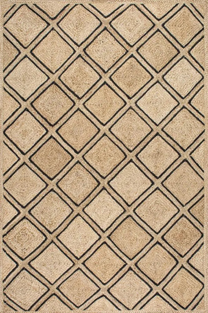 Braided Natural black geometric jute hand-woven Area Rug.
