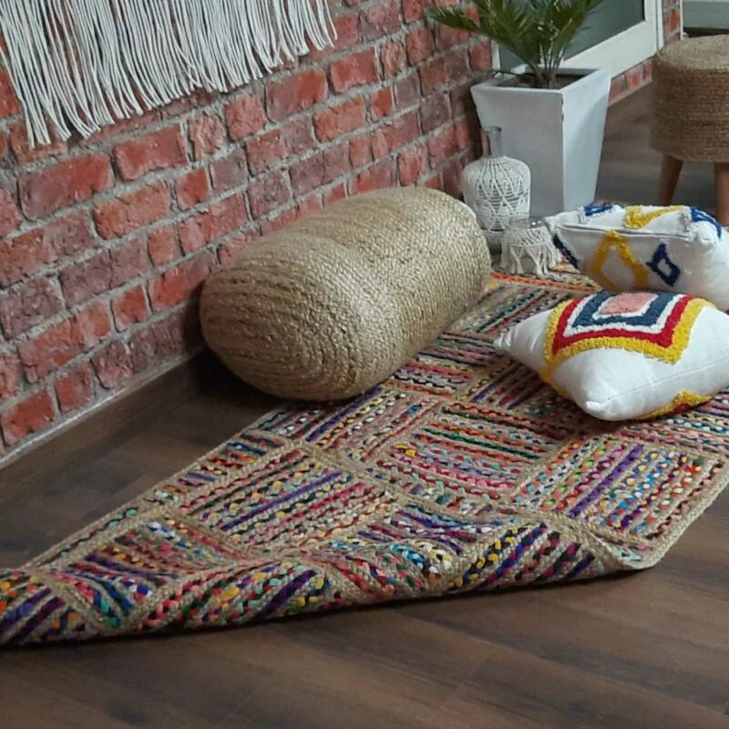 Handwoven Braided Natural Jute & Cotton Chindi premium design Rug – Multiple Sizes