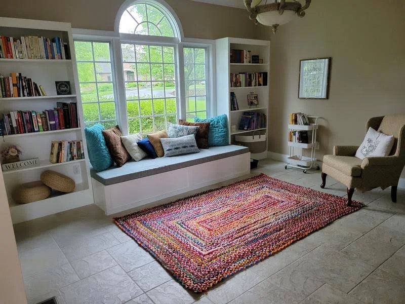 Modern Braided Rug in Multicolour Cotton Chindi Handmade & Hand washable Rug