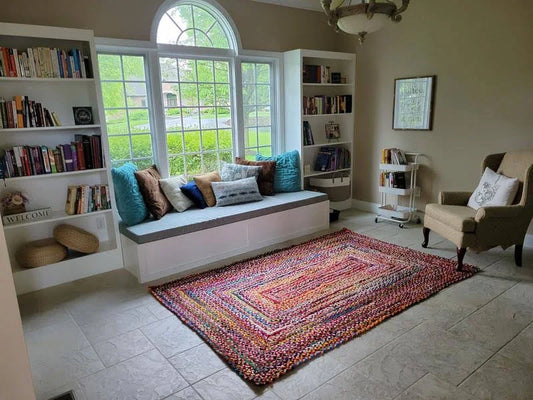 Modern Braided Rug in Multicolour Cotton Chindi Handmade & Hand washable Rug