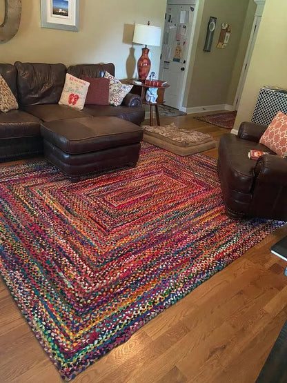 Modern Braided Rug in Multicolour Cotton Chindi Handmade & Hand washable Rug