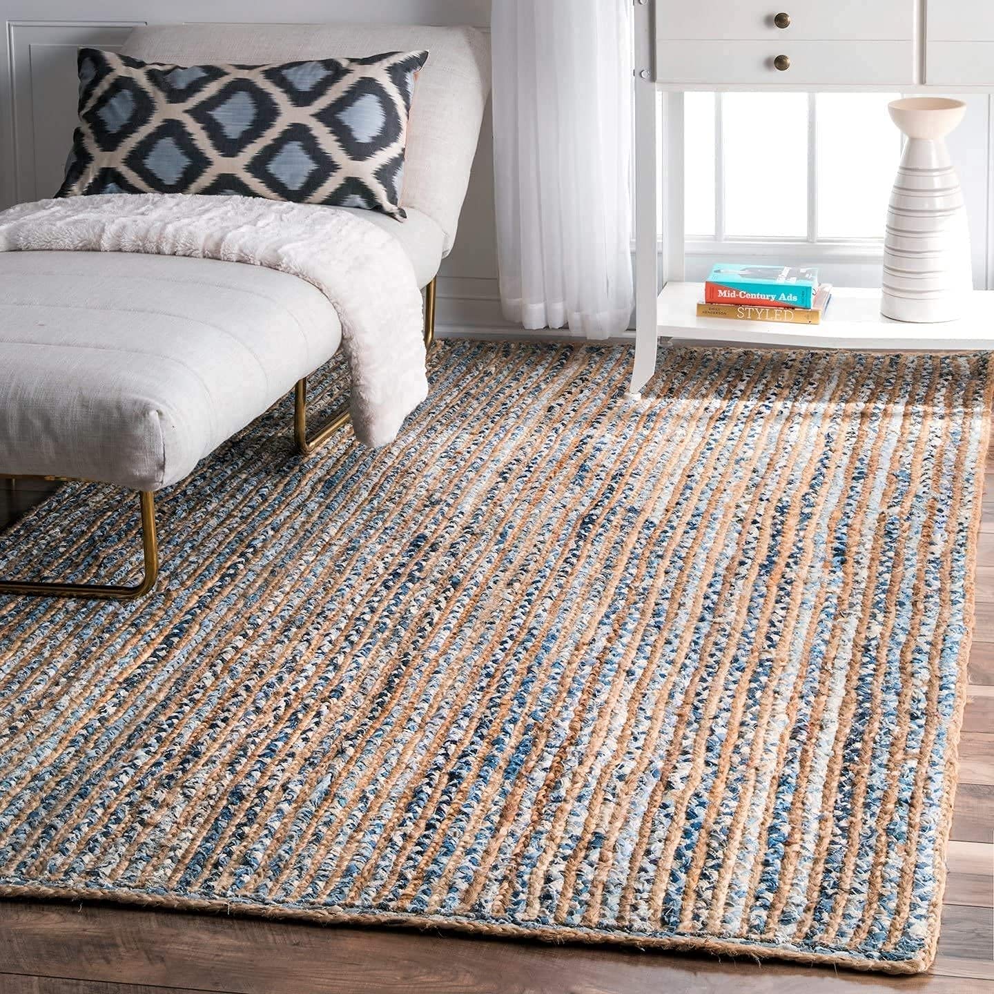 Braided Natural Jute and Denim Area carpet