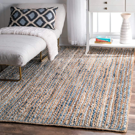 Braided Natural Jute and Denim Area carpet