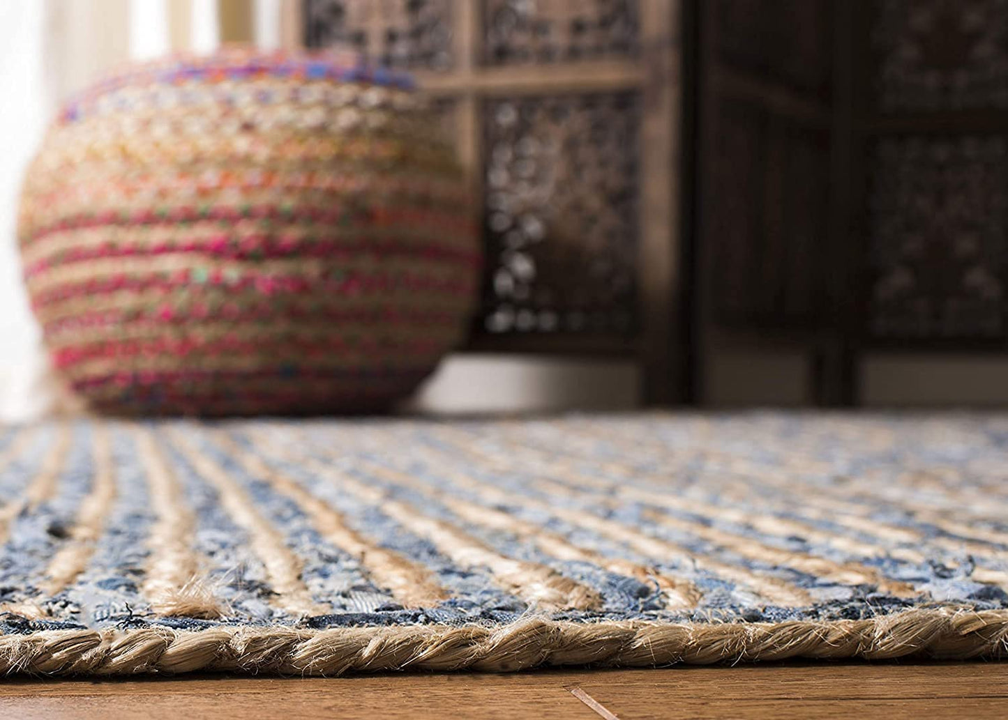 Braided Natural Jute and Denim Area carpet