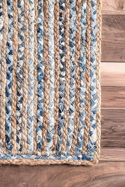 Braided Natural Jute and Denim Area carpet