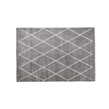 Premium Grey & Ivory Diamond Pattern Shaggy Microfiber Rug – Hand-Tufted – Soft Touch & Anti-Skid Base