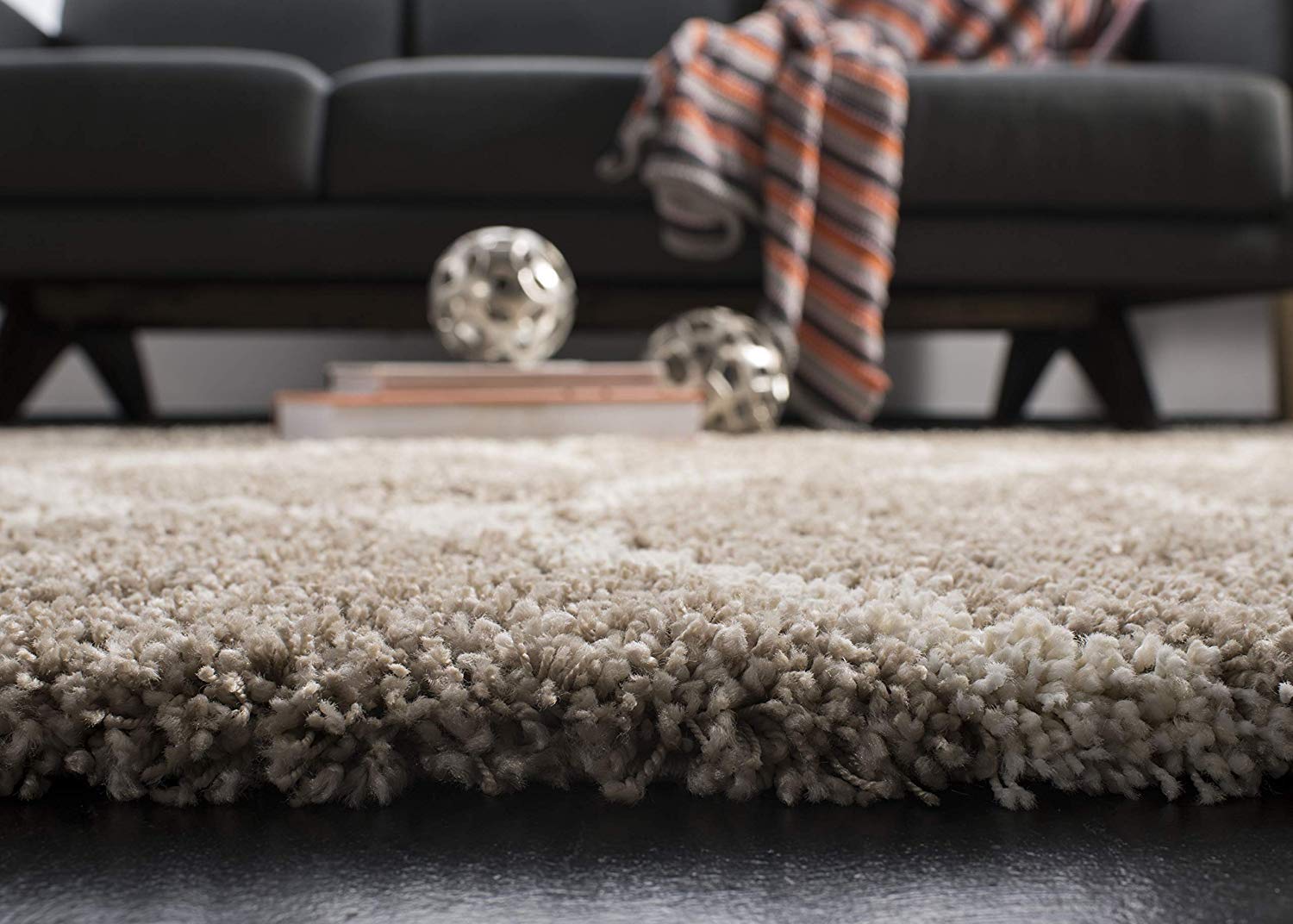 Ivory with Beige Colour Diamond Shaggy Rug