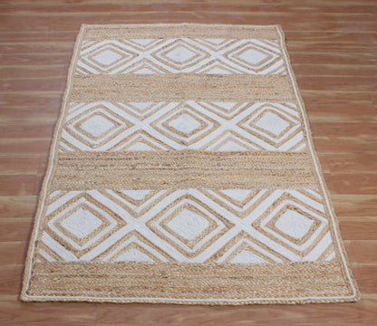 Paddle Weaving WHITE AND BEIGE Natural Jute Carpet