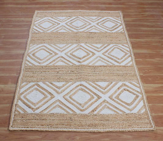 Paddle Weaving WHITE AND BEIGE Natural Jute Carpet