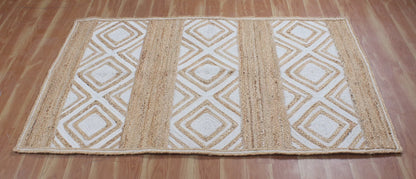 Paddle Weaving WHITE AND BEIGE Natural Jute Carpet