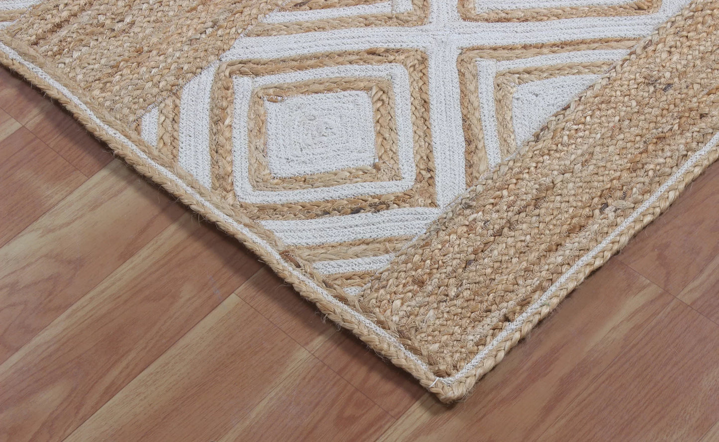 Paddle Weaving WHITE AND BEIGE Natural Jute Carpet