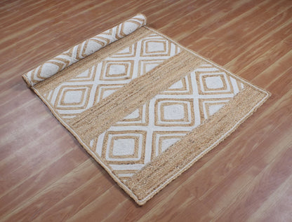 Paddle Weaving WHITE AND BEIGE Natural Jute Carpet